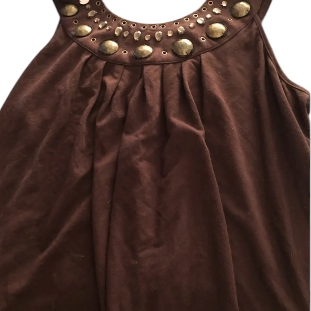 Micheal Kors Brown sleeveless top with brass detail band at hem size medium
